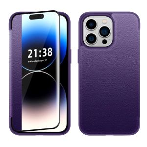 For Apple iPhone 14 PRO MAX 6.7" PU Leather Window Flap Case with Cover - Dark Purple