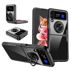 For Samsung Galaxy Z Flip 4 Executive Flip Phone Transparent Magnetic Ring Stand - Clear/Black