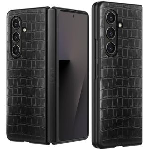 For Samsung Z Fold 7 PU Vegan Leather Premium Hard Snap On Case Cover - Black