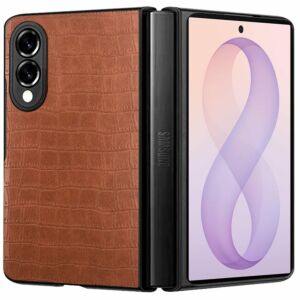 For Samsung Z Fold 8 PU Vegan Leather Premium Hard Snap On Case Cover - Brown