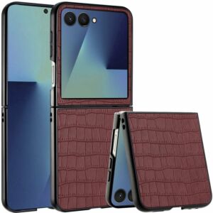For Samsung Z Flip 8 PU Vegan Leather Premium Hard Snap On Case Cover - Black