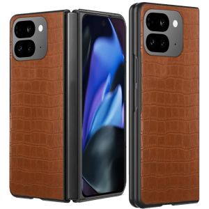For Google Pixel 9 Pro Fold PU Vegan Leather Premium Hard Snap On Case Cover - Brown