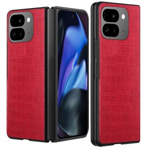 For Google Pixel 9 Pro Fold PU Vegan Leather Premium Hard Snap On Case Cover - Red