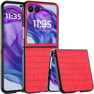 For Motorola Razr+ Plus 2024 PU Vegan Leather Premium Hard Snap On Case Cover - Red