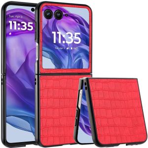 For Motorola Razr+ Plus 2024 PU Vegan Leather Premium Hard Snap On Case Cover - Red