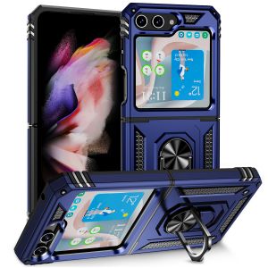 For Samsung Galaxy Z Flip 5 Magnetic Ring Kickstand Hybrid Case Cover - Blue