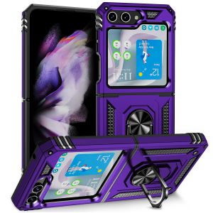 For Samsung Galaxy Z Flip 5 Magnetic Ring Kickstand Hybrid Case Cover - Purple