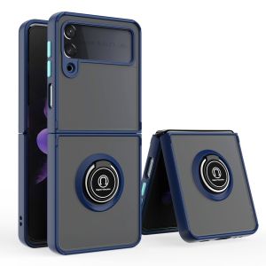 For Samsung Z Flip 6 Unique Flip Magnetic Ring Stand Transparent Hybrid Case Cover - Clear+Blue