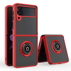 For Samsung Z Flip 6 Unique Flip Magnetic Ring Stand Transparent Hybrid Case Cover - Clear+Red