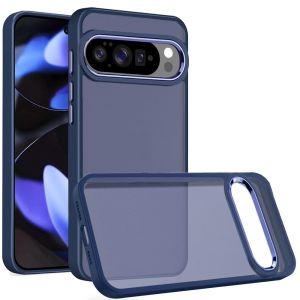 For Google Pixel 10/10 Pro Finest Transparent Thick Acrylic Hybrid Metal Buttons Cover Case - Blue