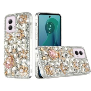 For Motorola Moto G 5G 2024 Full Diamond with Ornaments Hard TPU Case Cover - Silver Panda Floral