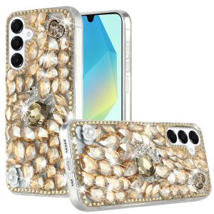 For Samsung S24 FE Full Diamond with Ornaments Hard TPU - Gold Swan Crown Pearl