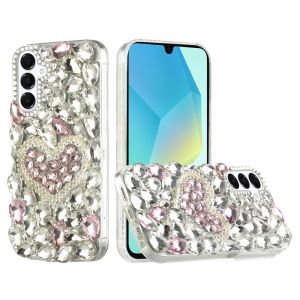 For Samsung A16 5G Full Diamond with Ornaments Hard TPU Case Cover - Hearty Pink Pearl Heart