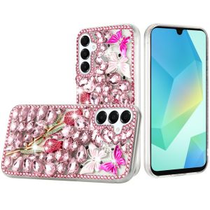 For Samsung A16 5G Full Diamond with Ornaments Case Cover - Pink Exquisite Garden