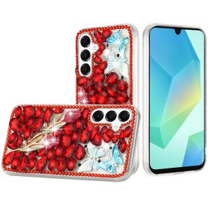 For Samsung A16 5G Full Diamond with Ornaments Case Cover - Red Exquisite Garden