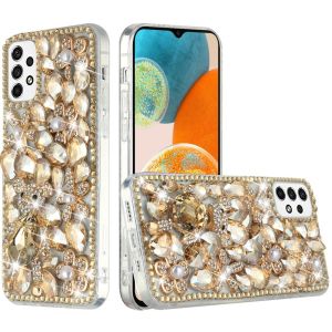 For Samsung A23 5G Full Diamond with Ornaments Hard TPU Case Cover - Gold Panda Floral