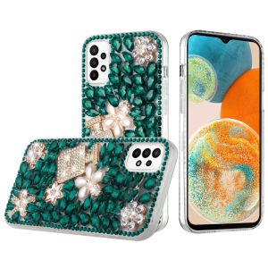 For Samsung A23 5G Full Diamond with Ornaments Case Cover - Pearl Flowers with Perfume Green
