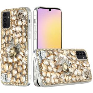 For Samsung A25 5G Full Diamond with Ornaments Hard TPU Case Cover - Gold Swan Crown Pearl