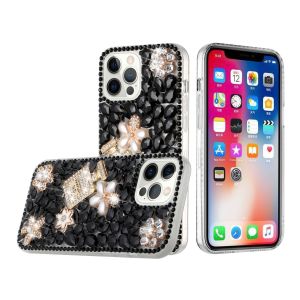 For Apple iPhone 11 (XI6.1) Full Diamond with Ornaments Case Cover - Pearl Flowers with Perfume Black
