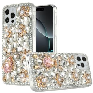 For iPhone 16 Pro Max 6.9 inch Full Diamond with Ornaments Hard TPU Case Cover - Silver Panda Floral