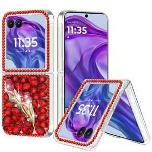 For Motorola Razr+ Plus 2024 Full Diamond with Ornaments Hard TPU - Red Exquisite Garden