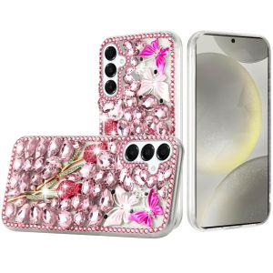 For Samsung s25/s24 Full Diamond with Ornaments Case Cover - Pink Exquisite Garden