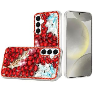 For Samsung s25/s24 Full Diamond with Ornaments Case Cover - Red Exquisite Garden