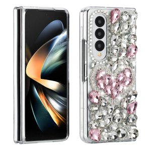 For Samsung Z Fold 6 Full Diamond with Ornaments Hard TPU Case Cover - Hearty Pink Pearl Heart