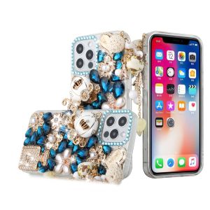 For Apple iPhone 14 PRO 6.1" Full Diamond with Ornaments Case Cover - Ultimate Multi Ornament Blue