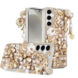For Samsung s25/s24 Full Diamond with Ornaments Case Cover - Ultimate Multi Ornament Gold