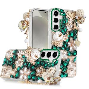 For Samsung s25/s24 Full Diamond with Ornaments Case Cover - Ultimate Multi Ornament Green