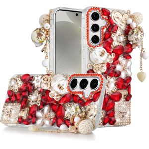 For Samsung s25/s24 Full Diamond with Ornaments Case Cover - Ultimate Multi Ornament Red