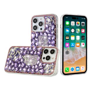 For Samsung Galaxy s24 Floral Full Diamond Bling Case Cover - Purple