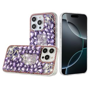 For iPhone 16 Pro 6.3 inch Floral Full Diamond Bling Case Cover - Purple