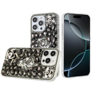 For iPhone 16 Pro 6.3 inch Floral Full Diamond Bling Case Cover - Smoke