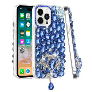 For Apple iPhone 14 PRO 6.1" Jewel Full Diamond Bling Case Cover - Blue