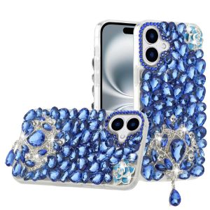 For iPhone 16 6.1 inch Jewel Full Diamond Bling Case Cover - Blue