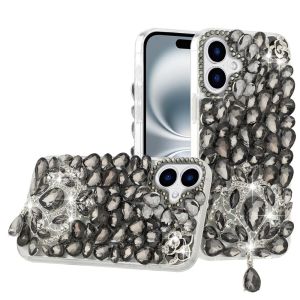 For iPhone 16 6.1 inch Jewel Full Diamond Bling Case Cover - Smoke