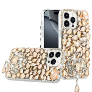For iPhone 16 Pro Max 6.9 inch Jewel Full Diamond Bling Case Cover - Gold