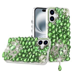 For iPhone 16 Plus 6.7 inch Jewel Full Diamond Bling Case Cover - Green