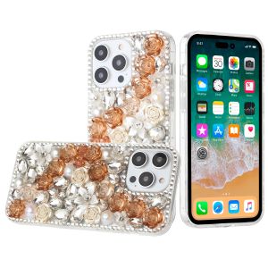 For iPhone 12 & iPhone 12 Pro Rose Flower Full Diamond Bling Stones - Gold