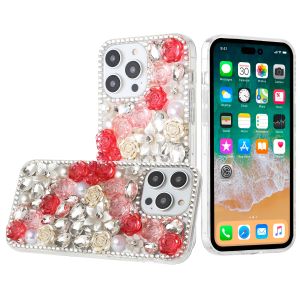 For Samsung Galaxy s24 Rose Flower Full Diamond Bling Stones - Red