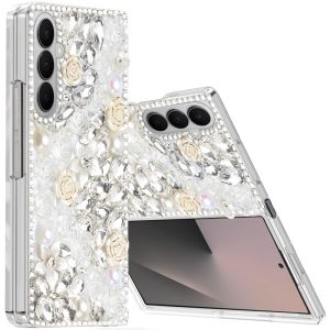 For Samsung Z Fold 7 Rose Flower Full Diamond Bling Stones - Clear