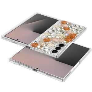 For Samsung Z Fold 7 Rose Flower Full Diamond Bling Stones - Gold