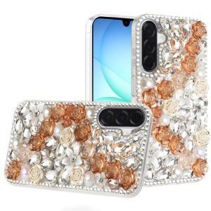 For Samsung A17 5G Rose Flower Full Diamond Bling Stones - Gold