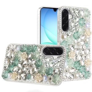 For Samsung A17 5G Rose Flower Full Diamond Bling Stones - Green
