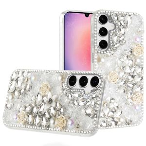 For Samsung Galaxy A26 Rose Flower Full Diamond Bling Stones - Clear