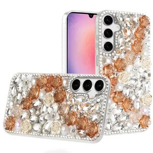 For Samsung Galaxy A26 Rose Flower Full Diamond Bling Stones - Gold
