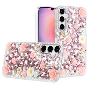 For Samsung Galaxy A26 Rose Flower Full Diamond Bling Stones - Pink