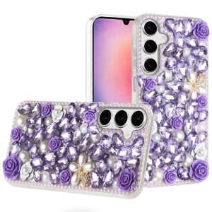 For Samsung Galaxy A26 Rose Flower Full Diamond Bling Stones - Purple